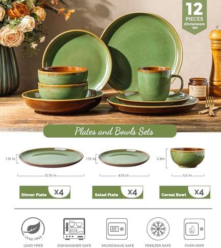 LeRatio Ceramic Dinnerware Sets for 4,12Pcs PorcelainPlates and Bowls Set - Image 2