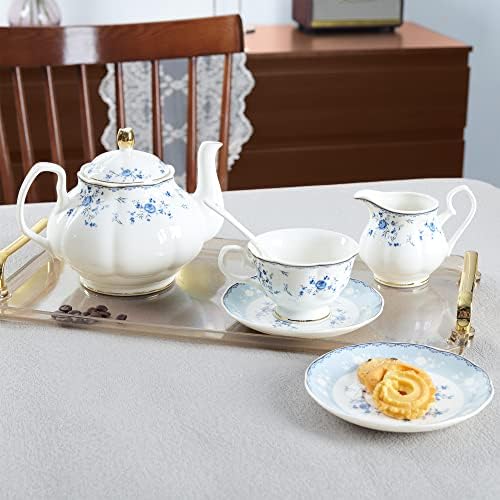 fanquare 15 Piece British Blue Rose Porcelain Tea Set - Image 5