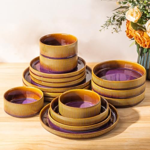 TheTerra Ceramic Dinnerware Set for 4, 16-Piece Plates and Bowls Set by TheTerra