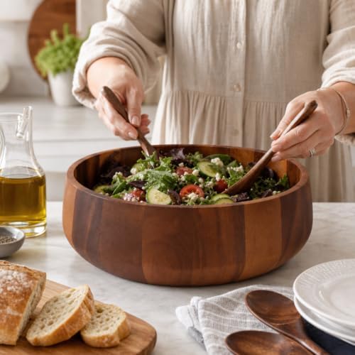 Arthur Court Modern Round Acacia Wood Serving Bowl for Fruits and Salads 4.5" H x 11" Diameter - Image 4
