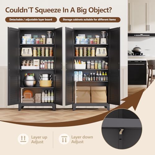 70.9" H Kitchen Pantry Cabinet, Freestanding Storage Cabinet with Louvered Doors, Adjustable Shelves Tall Kitchen Cabinet for Kitchen Dining Room Laundry Room, 70.9" H x31.5 W x15.7 D, Black - Image 5