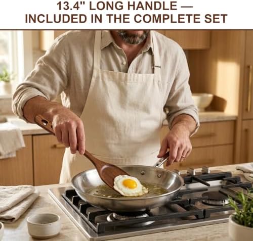 Acacia Wood Utensil Set,10 Piece, Heart Series Wooden Cooking Tools with Long Handle Wok Spatula, Serving Spoon, Slotted Spoon, Frying Spatula, Soup Spoon and Kitchen Utensils Gift Set - Image 4
