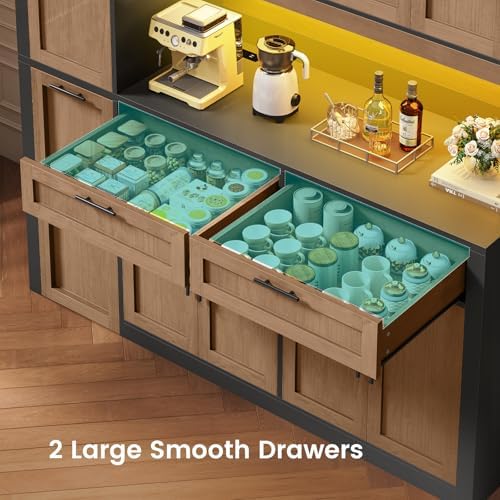 Itaar 71" Kitchen Pantry Cabinet with Charging Station and Led Light, Kitchen Storage Cabinets with Microwave Stand, 59" Wide Pantry Storage Cabinet with Storage Cart 3 Tier for Dining Room, Brown - Image 7