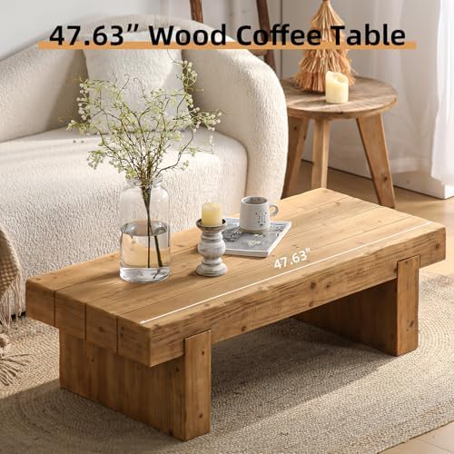 Rustic Wooden Coffee Table for Living Room Mid Century Modern Coffee Table - Image 4