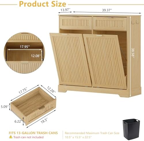 Double 13 Gallon Tilt Out Trash Can Cabinet,Garbage Cabinet with Drawer - Image 2