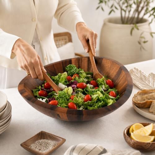 Arthur Court Large Acacia Wood Salad Serving Bowl - Modern Centerpiece for Fruits or Salads - 11 Inch Diameter 4 Inch Tall - Image 4