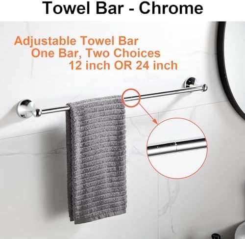 BGL Bathroom Hardware Set, Chrome Adjustable Expandable Towel Bar 4-Piece Bathroom Accessory Set Wall Mounted Robe Hook Toilet Paper Holder Towel Ring Towel Bar - Image 2