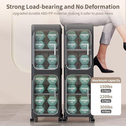 3 Tier Slim Bathroom Storage Cabinet, Foldable and Movable, Black - Image 6