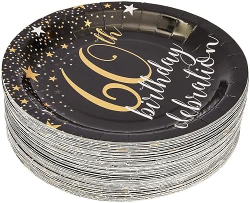 BLUE PANDA 60th Birthday Party Paper Plates - Chic Black & Gold Design for 60th Birthday Party Decoration - Durable & Disposable Plate Pack for Easy Cleanup - 9 in, Pack of 80 - Image 4