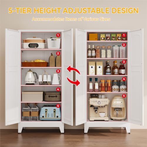 YAUWOH 71''Metal Cabinet with 4 Adjustable Shelves,5-Tier Pantry Storage Cabinet,Kitchen Pantry Cabinet White - Image 5