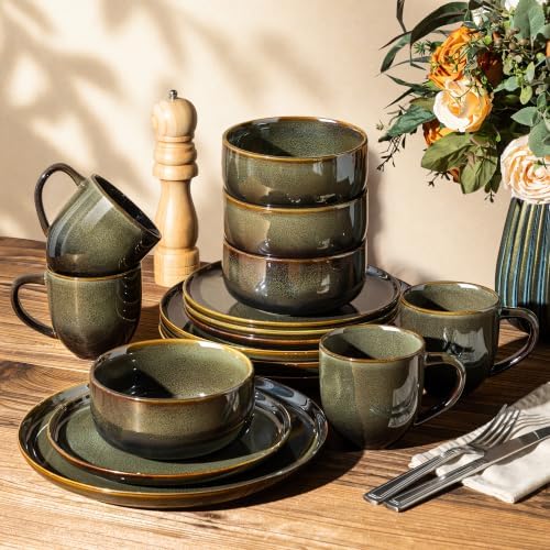 TheTerra Ceramic Dinnerware Set for 4, 16-Piece Plates and Bowls Set by TheTerra
