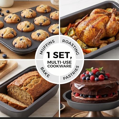 PERLLI Non-Stick 6-Piece Bakeware Set – Carbon Steel with Even Heat Distribution, Oven Safe to 446°F, BPA-Free, Dishwasher Safe, Stackable Baking Tools for Easy Storage and Everyday Cooking - Gray - Image 5