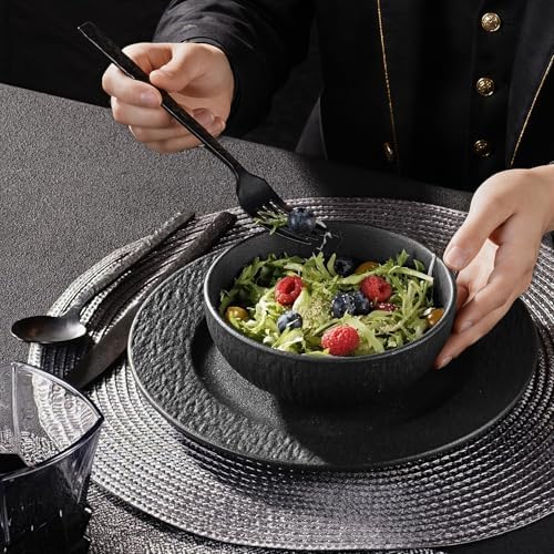 Black Dinnerware Sets, 12-Piece plates and bowls sets, Matte Marble - Image 5