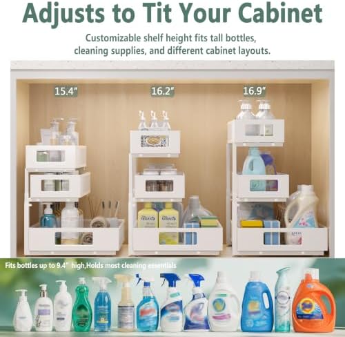 Under Sink Organizer, 3-Tier Height Adjustable Pull Out Cabinet Organizer - Image 2