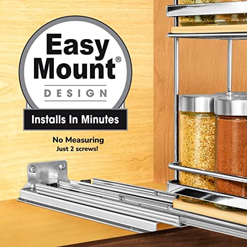 LYNK PROFESSIONAL® Élite™ Pull Out Spice Organization for Cabinets - 4-3/8 inch Wide – Spice Rack for Inside Cabinets – Wood/Chrome - Sliding Spice Rack Organizer for cabinet – Spice Rack - 2 Tier - Image 3