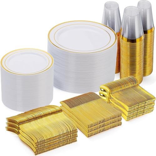 Goodluck 600 Pieces Gold Disposable Plastic Plates for 100 Guests by GoodLuck