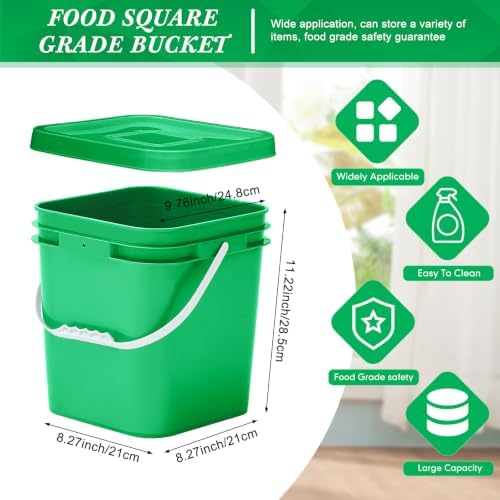 Mumufy 8 Pcs 3.5 Gallon Square Food Grade Bucket with Lid, Green - Image 2