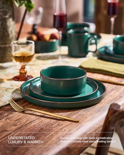 Famiware Nebula Ridge 24-Piece Dinnerware Set with Pasta Bowls, Dark Green - Image 5