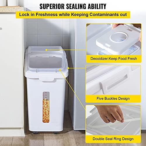 VEVOR Ingredient Storage Bin, 11.4 Gallon Capacity Shelf Ingredient Bin, 280 Cup Flour Bins on Wheels Commercial Prosave Shelf-storage Ingredient Bin with Lid and Scoop Rice Bin for Kitchen White - Image 6