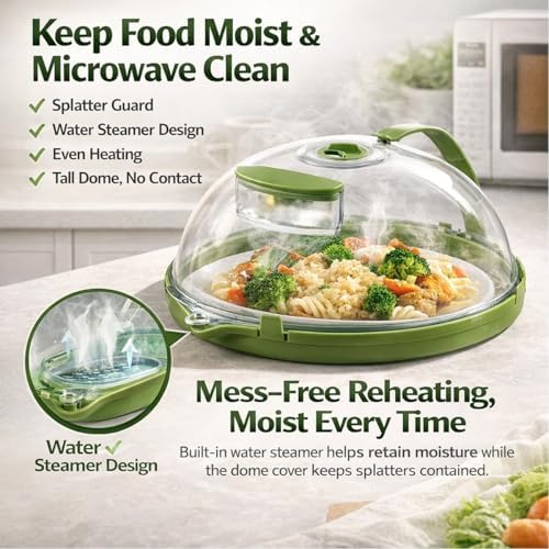 Microwave Splash-Proof Food Cover, Splatter Screen Guard with Water Steamer, Glass Bowl Overflow Drain Helmet Plate Covers, Magnetic Bacon Cooker, Collapsible Silicone Panel(10in) - Image 2
