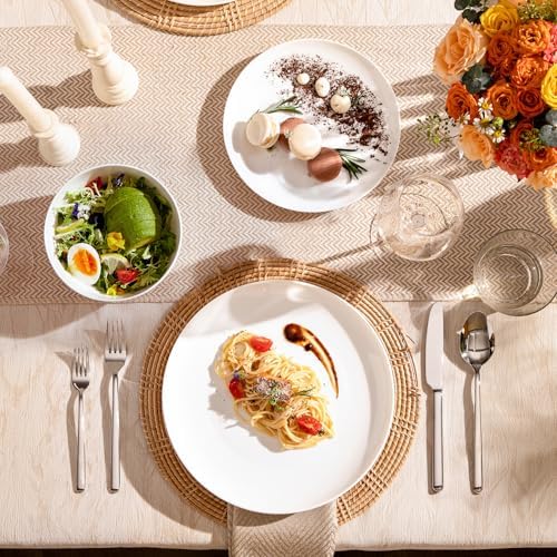 KINGSTONE 12pc Bone China Dinnerware Set with 20pc Flatware, White, for 4 - Image 2