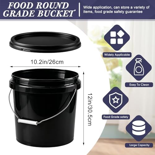Mumufy 10 Pcs 3.5 Gallon Food Grade Bucket with Lid, Round, Black - Image 2