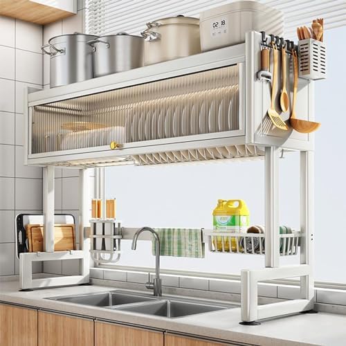 Hdrriozu Over the Sink 3 Tier Dish Drying Rack with Cover, Milkshake White - Image 2