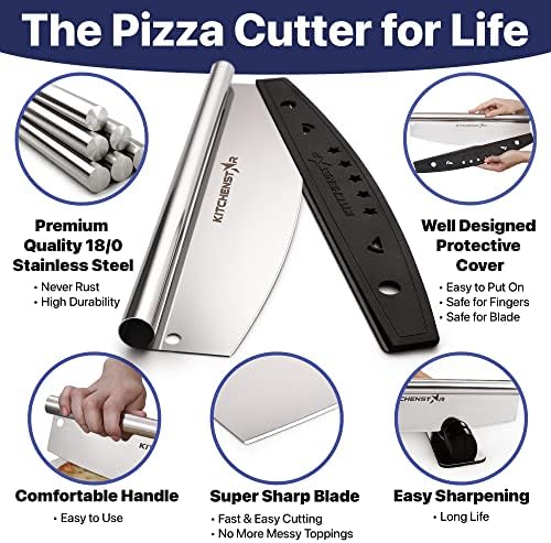 16-Inch Pizza Cutter Rocker Blade, 304 Stainless Steel Slicer Knife, Silver (Pack of 2) - Image 3