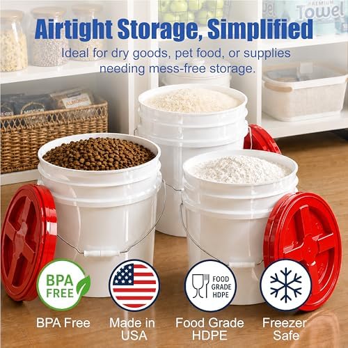 ePackageSupply 3.5 Gallon Bucket, Food-Grade w/Lid, BPA-Free, Red, 3 Packs - Image 2