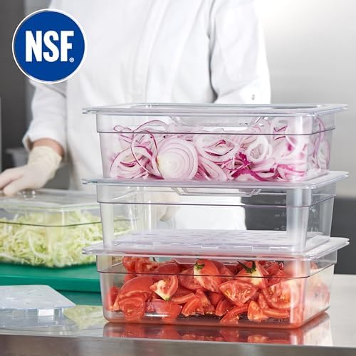 CURTA 4-Pack 1/2 Size 4" Deep NSF Polycarbonate Food Pans with Handled Lids & Drain Trays | Dishwasher & Freezer Safe Clear Container for Prep Tables, Buffet, Salad Bar, Commercial & Home Kitchen - Image 4