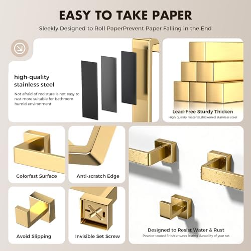 20-Pieces Gold Bathroom Accessories Set, 24 Inch Towel Bar Set - Image 6