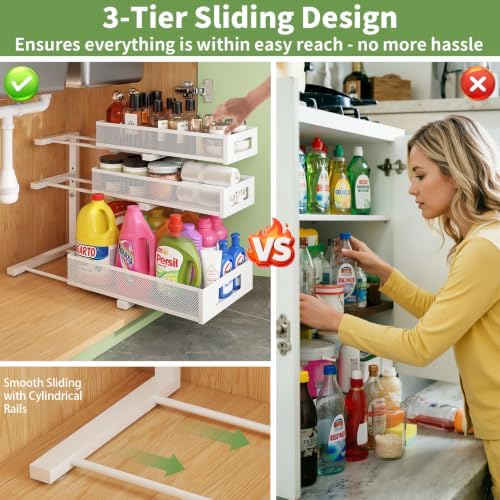 Under Sink Organizer,3-Tier Heavy Duty Pull out Cabinet Organizer Shelf - Image 5