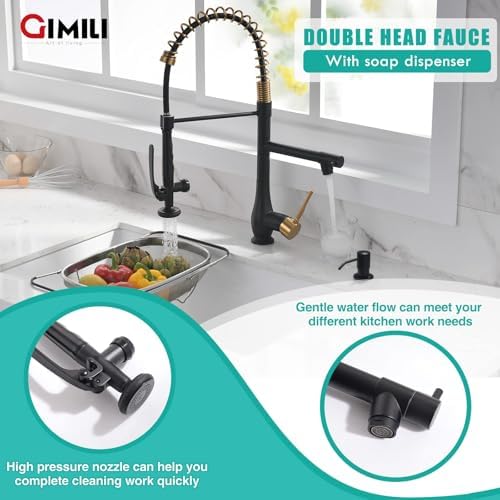 GIMILI Black Gold Commercial Kitchen Sink Faucet with Soap Dispenser - Image 4