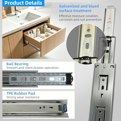 SHUHANG 5 Pairs Full Extension Drawer Slides 10 12 14 16 18 20 22 24 Inch 100lb Load Capacity Side Mount Ball Bearing Glides Runners Rails Cabinet Dresser Wardrobe Kitchen Trash (18 Inch,5 Pairs) - Image 4