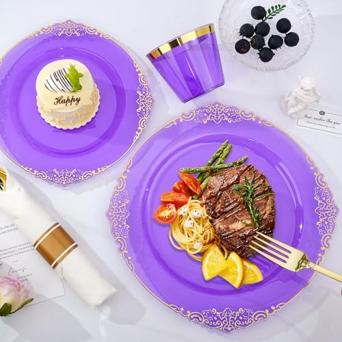 Bestluck 350PCS Purple Disposable Dinnerware for 50 Guests - Image 6