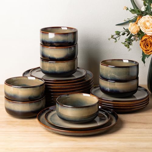 TheTerra Ceramic Dinnerware Set for 8, 24-Piece Plates and Bowls Set by TheTerra