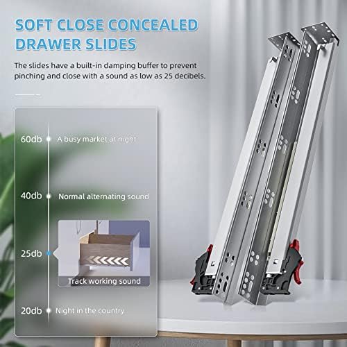 SHUHANG 6 Pair Undermount Drawer Slides 24 inch Soft Close 80 lb Load Capacity Ball Bearing Hidden Bottom Mount Rails Full Extension Runners with Adjustable Locking Devices and Bracket - Image 3