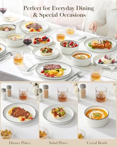 MALACASA Porcelain 18 Pieces Plates and Bowls Set, Dinnerware Set for 6 - Image 5
