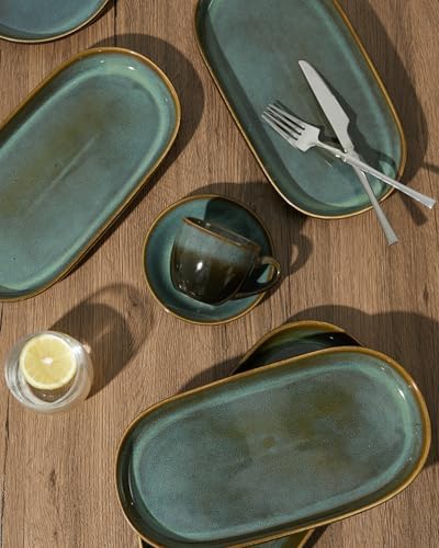 12" Deep Serving Platters, Stoneware Party Tray Set for Entertaining, Microwave Safe Large Platter for Fruit/Cheese/Cookie/Sushi/Appetizer, Ceramic Serving Trays Plates of 4, Aurora Green - Image 4