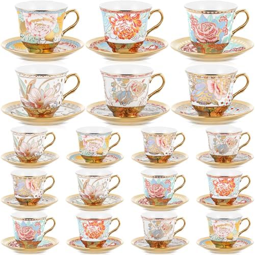 Teenyyou Set of 18 Tea Cups and Saucers, Vibrant Style, 5.4 oz by Teenyyou