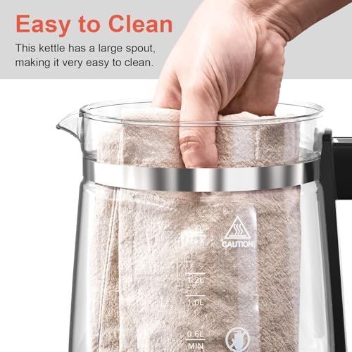 Electric Kettle 1.5L Borosilicate Glass, 1200W Temperature Control Tea Kettle with Auto Shut-Off & Boil-Dry Protection, BPA-Free Stainless Steel Base, Fast Boil for Coffee & Tea, Black - Image 6