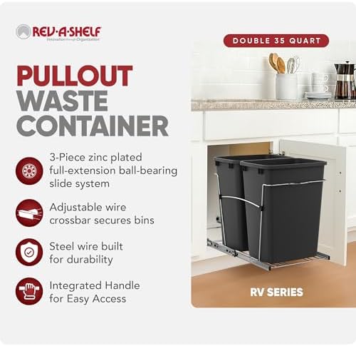 Rev-A-Shelf Double Pullout Garbage Trash Cans for Kitchen Cabinets, 35 Qt - Image 2