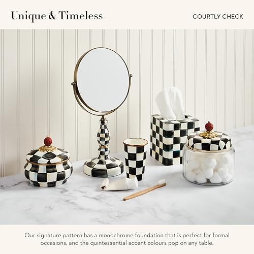 MACKENZIE-CHILDS Enamel Squashed Pot, Black-and-White Courtly Check - Image 3