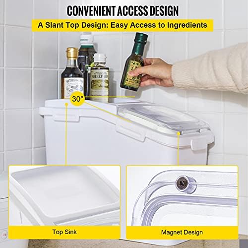 VEVOR Ingredient Storage Bin, 11.4 Gallon Capacity Shelf Ingredient Bin, 280 Cup Flour Bins on Wheels Commercial Prosave Shelf-storage Ingredient Bin with Lid and Scoop Rice Bin for Kitchen White - Image 5