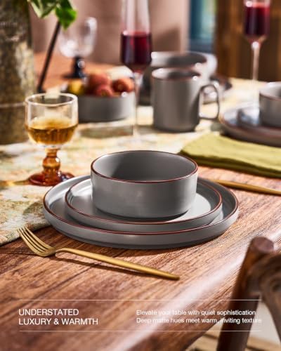 Famiware Nebula Ridge 24-Piece Dinnerware Set with Pasta Bowls, Dark Gray - Image 3