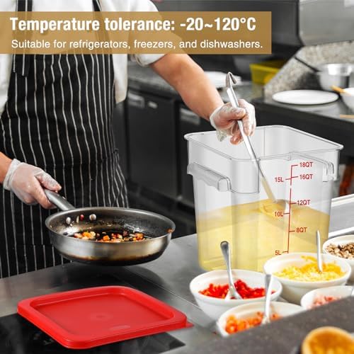 Suclain 2 Pcs Square Food Storage Container Polycarbonate Clear Food Container with Lid Commercial Rice Storage with Graduations for Commercial Kitchen(18 Qt,Red) - Image 3