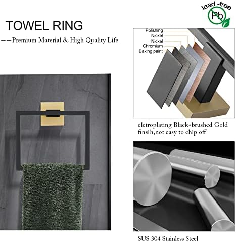 5 Pieces Bathroom Hardware Accessories Set Black and Gold Towel Bar Set,Wall Mounted Stainless Steel,23.6 Inch - Image 2