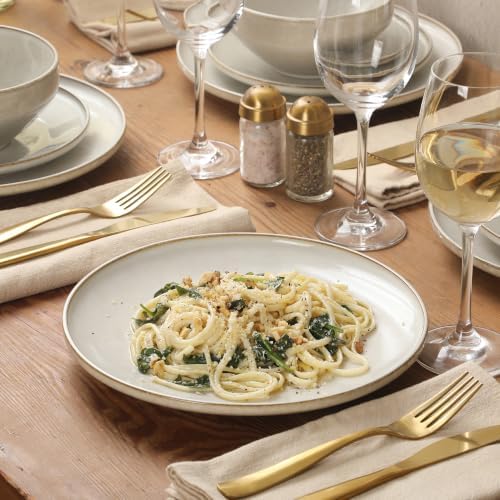 Gibson Elite White Sands Plates and Bowls Sets, 12-Piece Stoneware Dinnerware Sets, Reactive Glaze Dish Set - Moonstone White - Image 7
