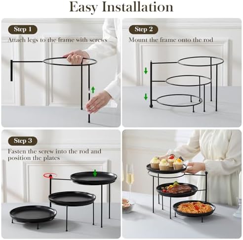 MALACASA Round 3 Tier Serving Tray, 10 Inch Black Porcelain Dessert Stand - Image 3