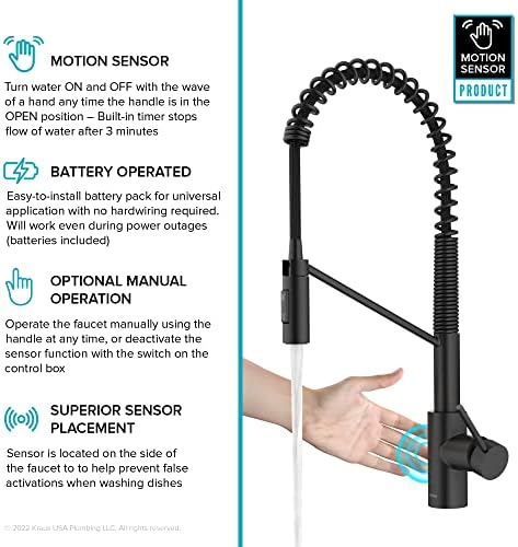 KRAUS Oletto Touchless Sensor Commercial Pull-Down Single Handle Kitchen Faucet with QuickDock Top Mount Assembly in Matte Black - Image 2